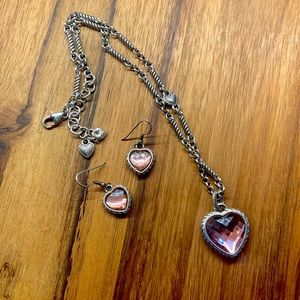 Brighton Newport Pink Heart Necklace and Earrings